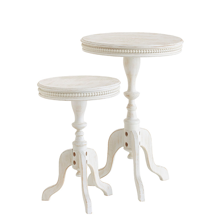 Distressed White Beaded Side Table