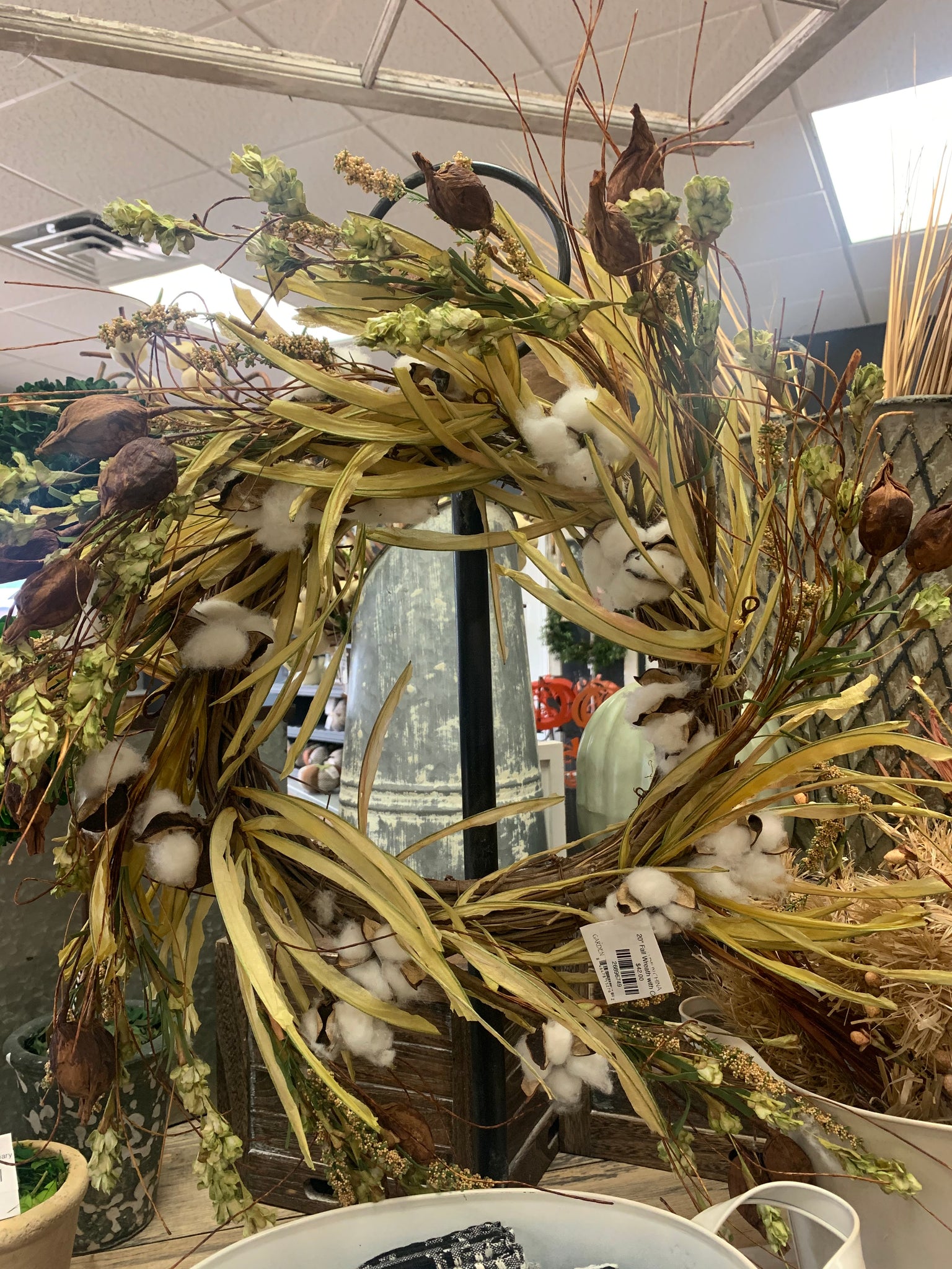 20" Fall Wreath with Cotton
