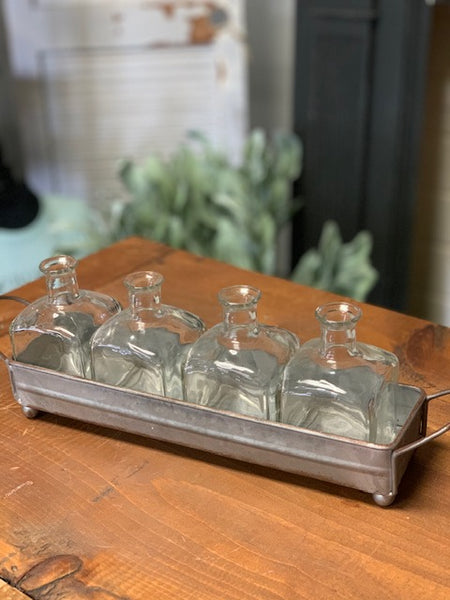Tin Basket w/4 Bottles