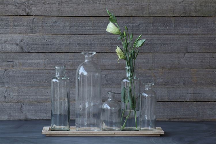 Glass Vase Set with Wood Base