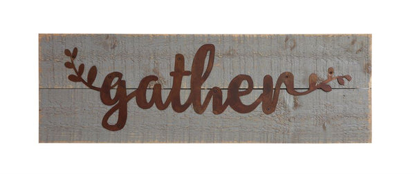 Wooden Gather Sign Gray/Rust